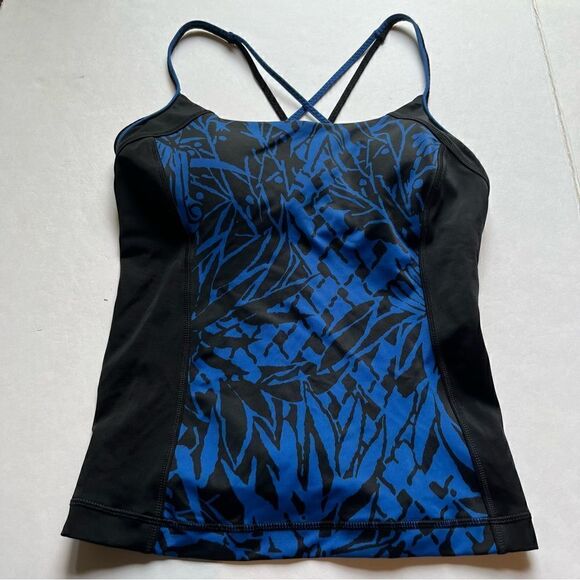 Lands' End Women's Tankini Top Black and Royal Blue Size 6 - Picture 1 of 7